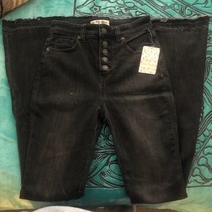 Just Float On Button-Fly Flare Jeans